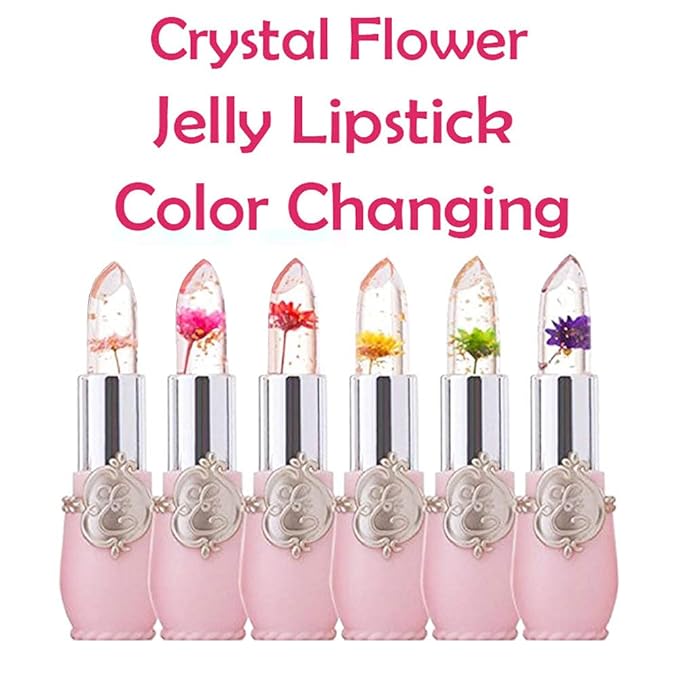 BINGBRUSH 2Pcs Ph Lipstick Color Changing,Pink Crystal Jelly Flower Clear Mood Long Lasting Labiales Lip Care Moisturizer Lip Balm Korean Magic Lip Gloss 24 Hours Lip Tinted Stain Makeup Set for Women