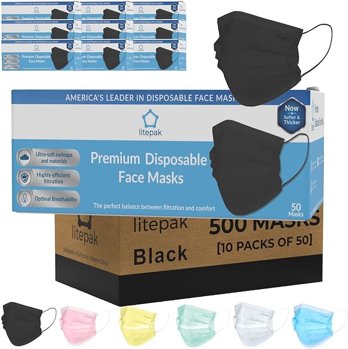 Litepak 500pcs Premium Disposable Face Mask SOFT 3ply Nose Wire