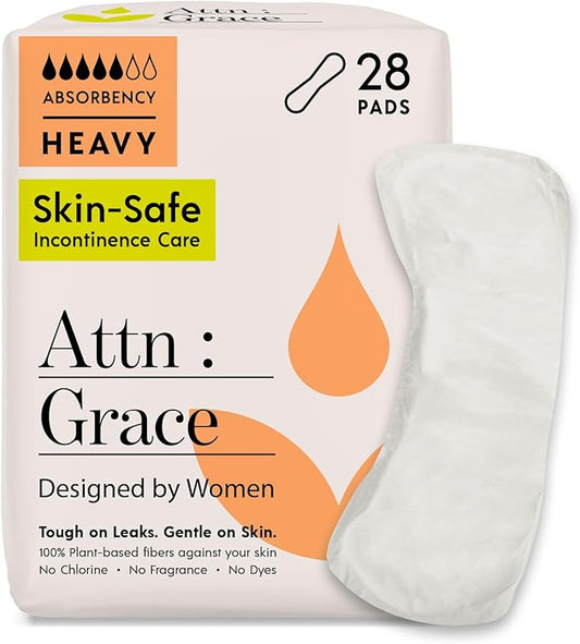 Attn: Grace Heavy Incontinence Pads for Women, 28-Pack - High Absorbency, Breathable, Plant-Based - Incontinence Pads for Heavy Bladder Leaks & Sensitive Skin