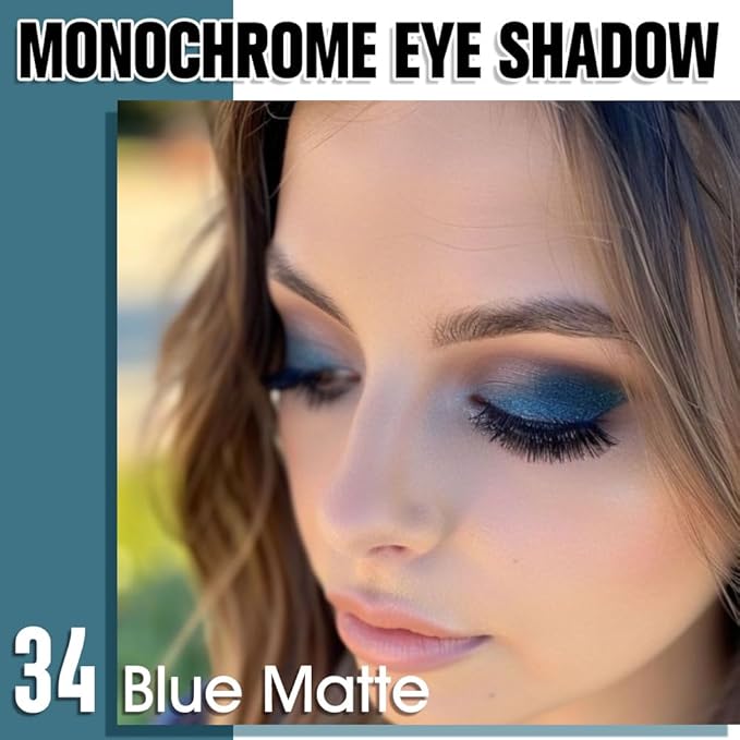Single Matte Eye Shadow Palette Makeup, Blue Matte Eyeshadow for Women, Monochrome Eye Shadow Makeup, Pigmented Waterproof Sombras Para Ojos, Vegan, Talc, Paraben & Cruelty Free, 34