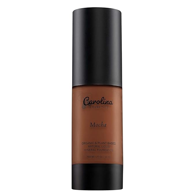 Plant-Based Foundation in Mocha Shade - Hydrating, Pore-Minimizing & Buildable Coverage - Vegan, Non-GMO, Gluten-Free, Paraben-Free- Sun Protection - 1Fl Oz