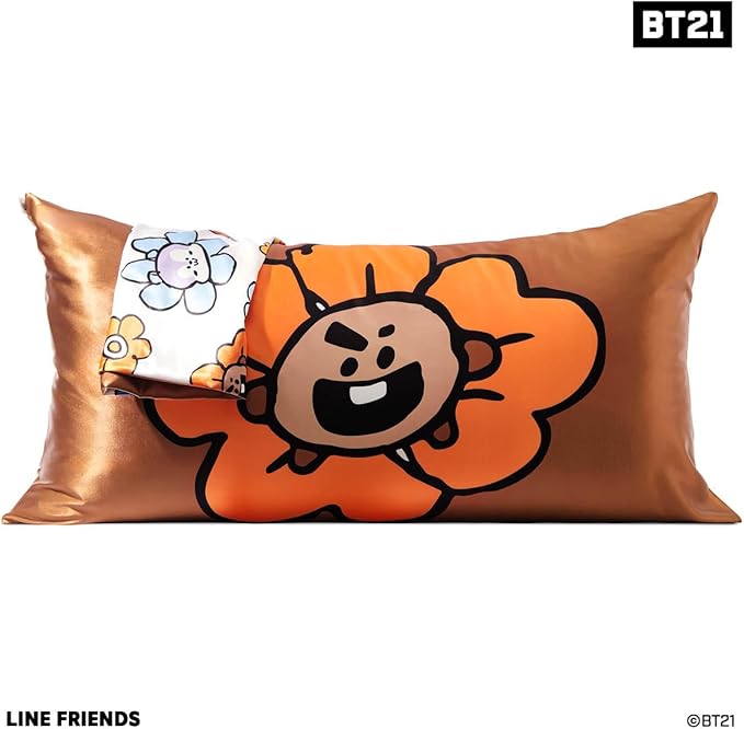 Kitsch x BT21 (Shooky) Satin Pillowcase with Zipper for Hair & Skin - Softer Than Silk Pillow Cases, Smooth Cooling Pillow Cover, Wrinkle-Free, Machine Washable, King Size (19x36)