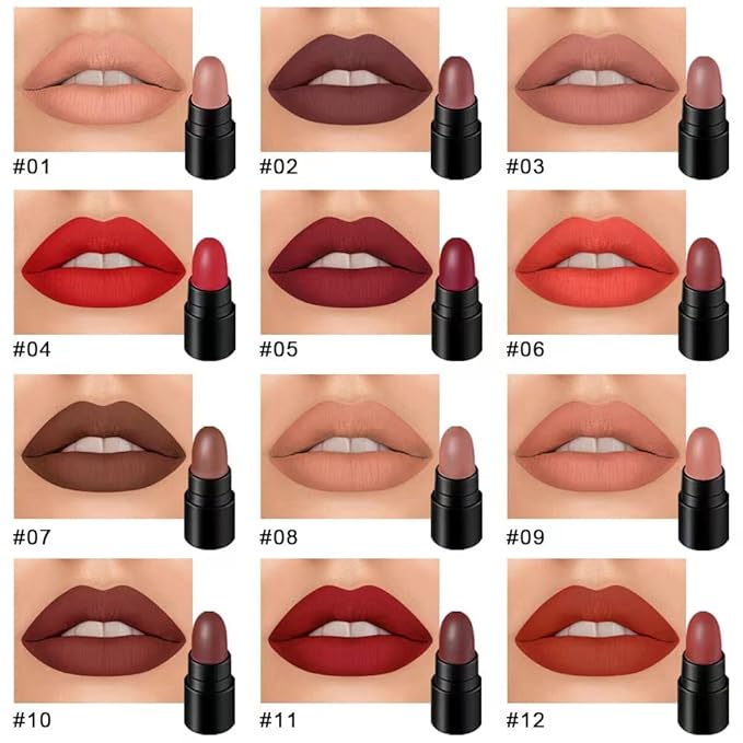 12Pcs Capsule Pills Lipstick Packs - Matte, Metallic, Jelly Magic Lipstick Set for Women - Strawberry Mint Apple Flavor - Long-Lasting, Non-Stick Cup, Waterproof