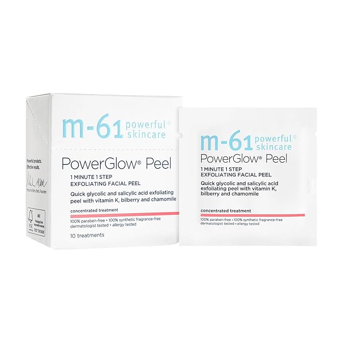 m-61 PowerGlow Peel | Exfoliating Facial Peel With Glycolic, Salicylic Acid. 1 Minute, 1 Step - 10 Treatments