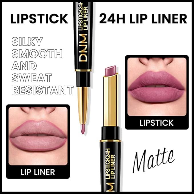 Kaely 2-in-1 Light Plum Rose Matte Lip Liner & Lipstick Combo Set Kit for Women, Magic Neutral Lipstick 24 Hours Original Lips Liner Pencil Stain Makeup Long Lasting Waterproof 24