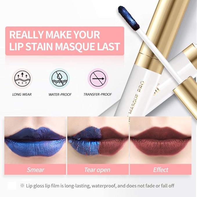 2Pcs Matte Lip Stain Wipe Off Masque - Peel Off Lip Stain Tattoo, All Day Peel Off Lip Tint,Long Lasting Lip Mask,Waterproof Transfer-proof Lip Liner Peel Off Lip Gloss,Stay Lip Makeup 05+09