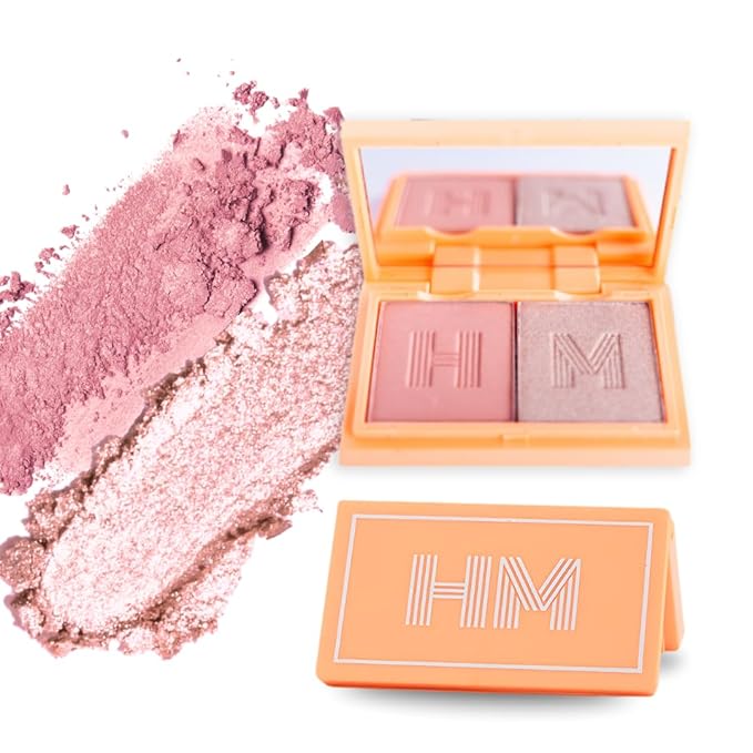 Mini Blush + Brighten Highlighter Duo, Lightweight Blendable Shimmer Blush, High Pigmented Makeup Powder Palettes, Cruelty Free - Call My Agent!
