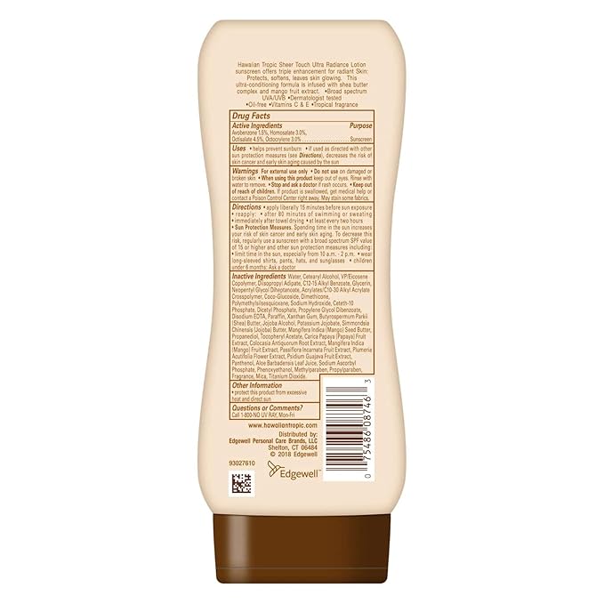Hawaiian Tropic Sheer Touch Lotion Sunscreen, Ultra Radiance SPF 15, 8 oz (Pack of 2)