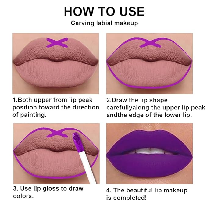 evpct 2Pcs Lavender Purple Matte Liquid Lipstick Lip Gloss Stain and Retractable Lip Liner Makeup Set for Women Long Lasting Waterproof 24 Hours Lipstick labial mate larga duracion 24 53#