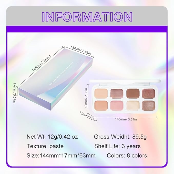 evpct 8 Colors Cream Eye Shadow Palette Makeup for Older Women, Nude Rose Pink Coffee Beige Brown Matte Shimmer Glitter Metallic Dual Eyeshadow Palette Pot creme, Eye Brightener Makeup Highlighter