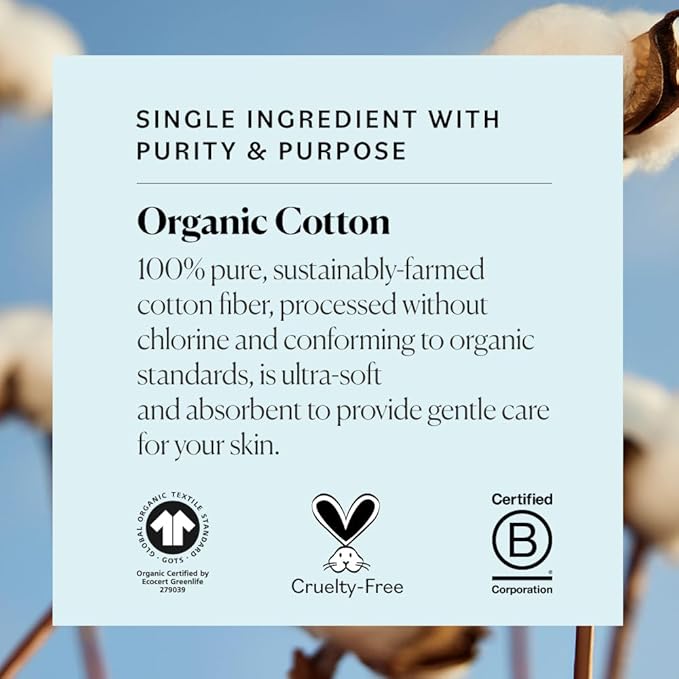 Sky Organics Organic Cotton Rounds for Sensitive Skin, 100% Pure GOTS Certified Organic for Beauty & Personal Care, 300 ct