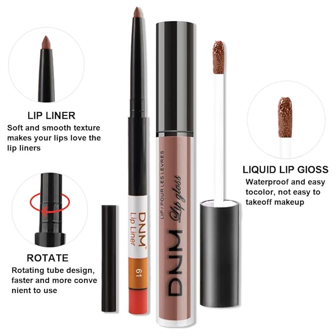 AMY'S DIARY 2Pcs Mocha Nude Matte Lip Liner and Lipstick Makeup Set, light brown Lip Stain Lip Gloss Matt Liquid Lipstick 24H Long Lasting lapiz labiales mate 24 horas originales larga duracion (61#)