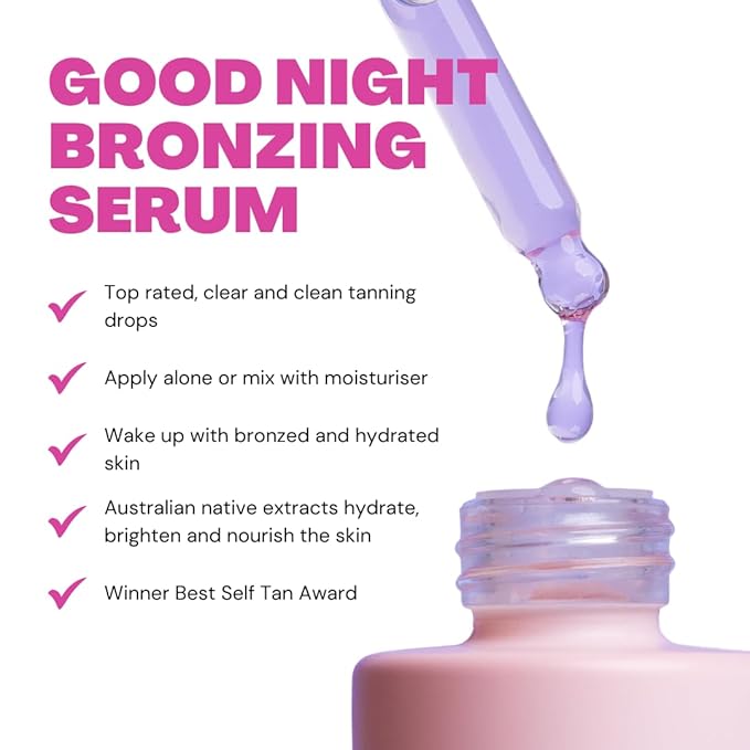 Good Night Face Tanning Drops | Overnight Face Bronzing Serum for a Luminous, Natural Looking Glow | Hydrating Formula with Vitamin C | Infused with Australian Botanics (30ml/1.01 fl. oz)