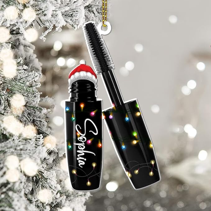 Personalized Name Mascara Christmas Shape Acrylic Flat Ornament, Makeup Mascara Ornament, Girl Makeup Artist Christmas Ornament Makeup Stylist Ornament 104