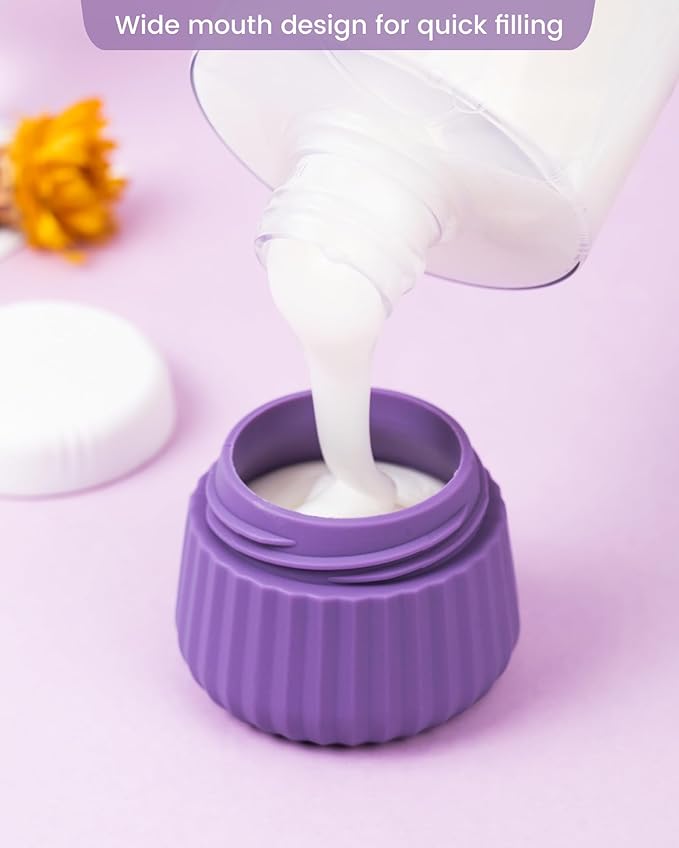 Travel Containers for Toiletries 4 Pack, TSA Approved Travel Size Toiletries, Travel Size Containers, With Clear Bag Leak Proof Silicone Jars, Travel Essentials Creams Jars Carrying Small Items