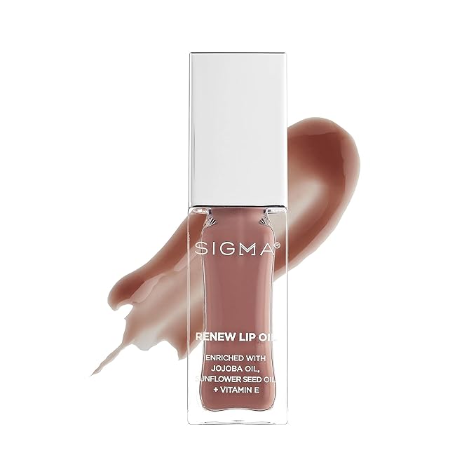 Sigma Beauty Renew Lip Oil – Tinted Lip Oil with Luxurious High-Shine Color and Long Lasting Hydration for Soft, Supple Lips, Non Sticky Lip Oil with Nourishing Antioxidants (Tint, Neutral Nude Sheen)