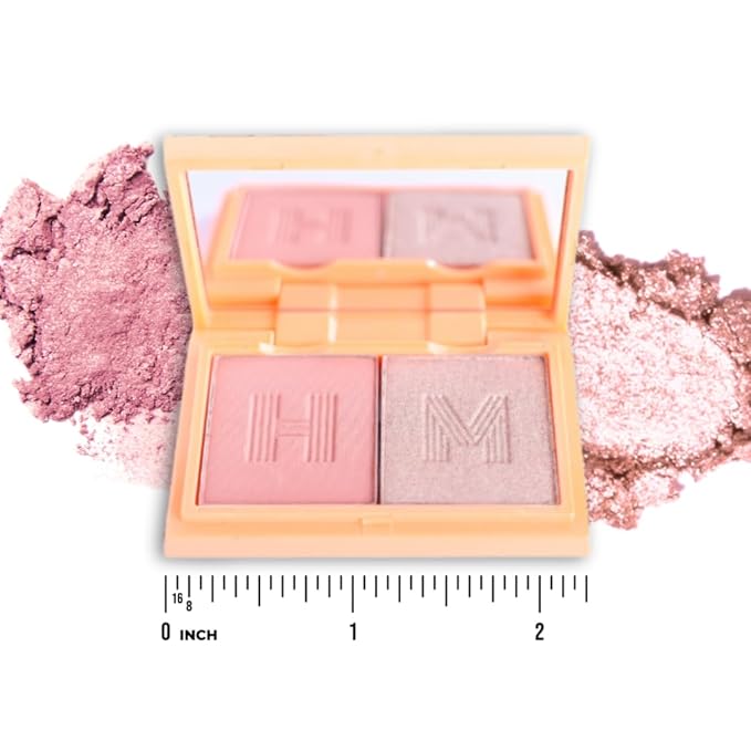 Mini Blush + Brighten Highlighter Duo, Lightweight Blendable Shimmer Blush, High Pigmented Makeup Powder Palettes, Cruelty Free - Just Keep Winning