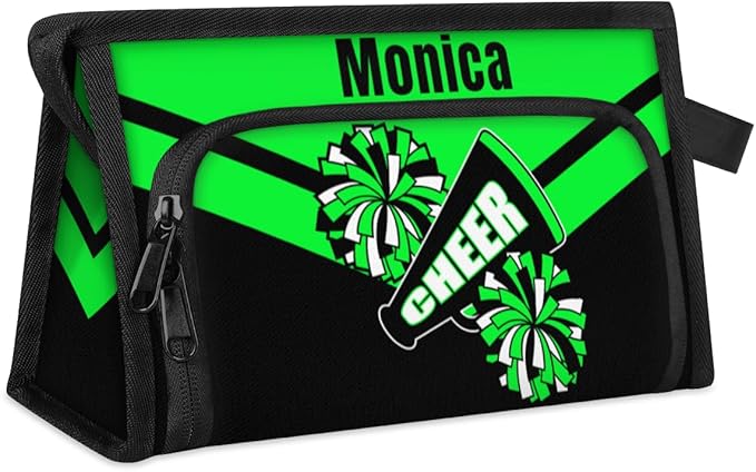 Custom-Makeup-Bag Personalized Travel Toiletry Bag Text Customized Cheer Makeup Bags Cosmetic Bags for Women With Divider & Handle Green