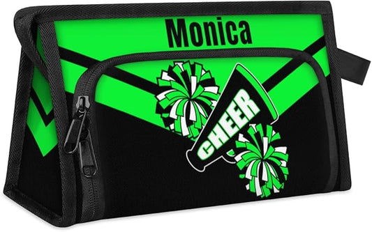 Custom-Makeup-Bag Personalized Travel Toiletry Bag Text Customized Cheer Makeup Bags Cosmetic Bags for Women With Divider & Handle Green