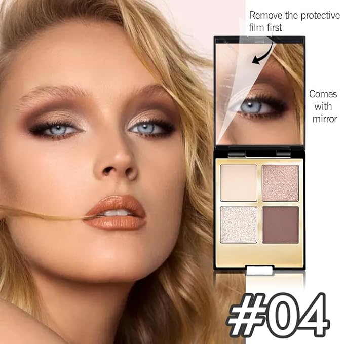 4 Colors Eyeshadow Makeup Palette,Nude Rose Gold Brown Natural Neutral Nude Eye Shadow Palette with Mirror,Long Lasting Naturing-Looking,Waterproof,Travel Size