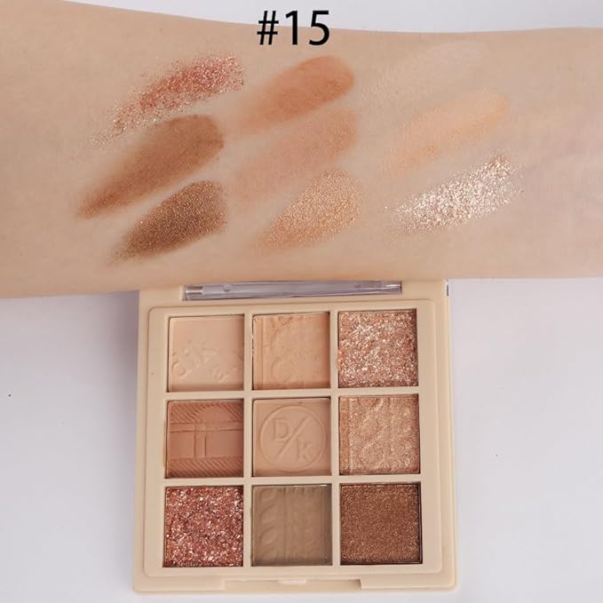 Matte Shimmer Pink Brown Eye Shadow Palette Makeup,Eyeshadow Long Lasting Waterproof Cruelty-Free , 9 Blendable Shades in Smooth Matte and Shimmer Finishes with Gorgeous Pearls for Girls (15#)