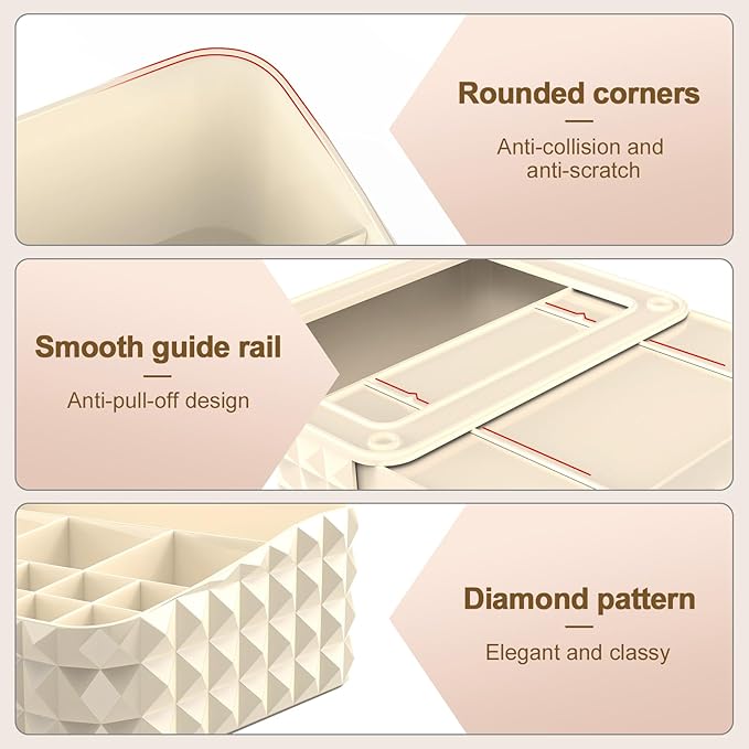 Makeup Organizer for Vanity, Stackable Cosmetics Organizer and Storage, Cosmetic Display Cases with 2 Drawers and 1 Tray for Makeup Brush, Hair Accessories, Lipstick and Jewelry, Beige