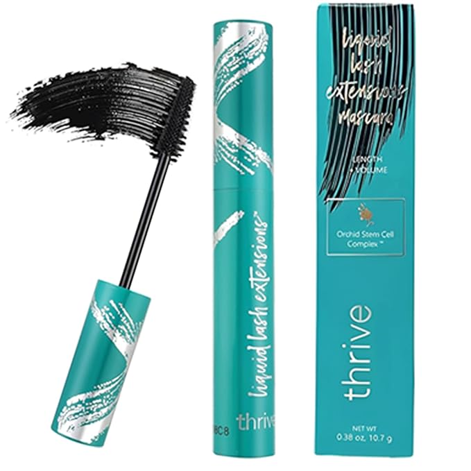 Thrive Mascara Liquid Lash Extensions, Tubing Mascara Waterproof Volumizing Lengthening Smudge Sweat Resistant Rich Long Slender Tubing Cosmetics Natural Eye Makeup (Black 10.7g/0.38 OZ)