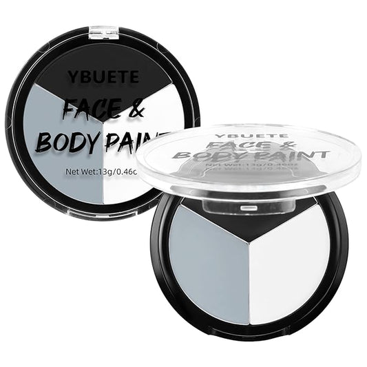 Gray Black White Body Paint Palette, Oil-Based Waterproof Face Painting Cream for Halloween Cosplay SFX Makeup Skeleton Ghost & Mime Looks, Non-Toxic Face Paint for Adult Cosplay Stage Shows