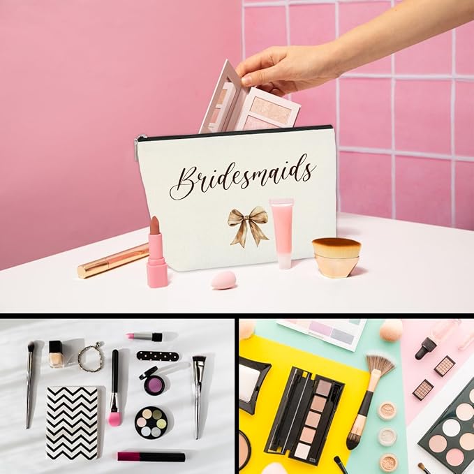 Luxury Makeup Bag Gift for Bridesmaid Proposal, Bachelorette Swag, Bridal Party - Thoughtful Present Women Ladies Friend Coworker - Travel Cosmetic Organizer