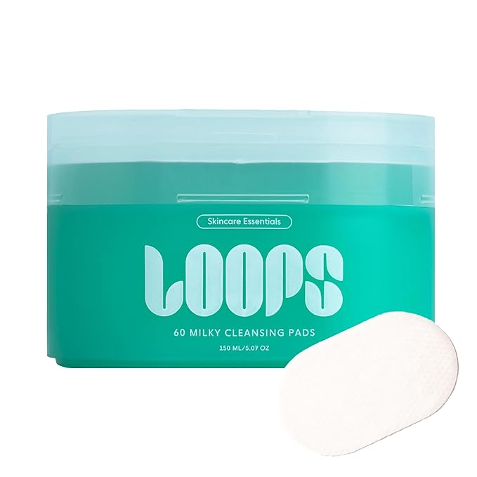 LOOPS Milky Cleanser - Deep Cleansing and Hydrating Skin Care - Pre-soaked Bamboo Pad - Facial Wash with Milky Oil Complex - Oil Cleanser for Face - Face Wash for Women - Facial Cleansing Pads