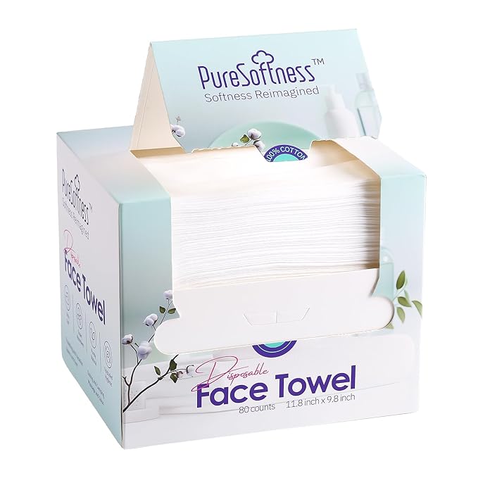 Luxuriously Soft Disposable Face Towel, 100% Cotton, Extra Large 12" x 10" Ultra Soft Dry Wipe for Face Wash, Makeup Remover, Bio-Based Towelette for Sensitive Skin 160 Count (2 Pack)