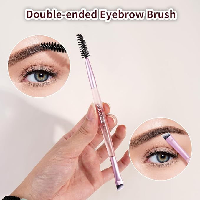 MAANGE 15 PCS Makeup Brushes Double-ended Makeup Brush Set Double Sided Angled/Round Top Brush Foundation Contour Blending Eyebrow Eyeshadow Concealer (Pink)