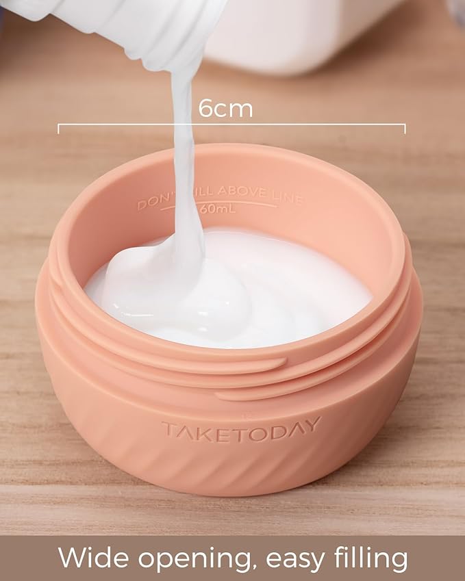 TakeToday Travel Containers for Toiletries, Leak-proof, TSA Approved, Refillable Silicone Cream Jars with Lid Travel Size Essential for Cosmetic toiletry Cream, 2 &3oz, 4 Pack (Apricot)