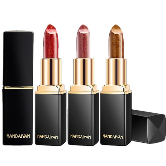 BONNIE CHOICE 3Pcs Metallic Glitter Lipstick Set, Glitter Pearl Mermaid Shimmer Lipstick Sets for Women Waterproof Long Lasting 24 Hours Lip Stick Makeup Christmas Gift Sets-04#05#06#