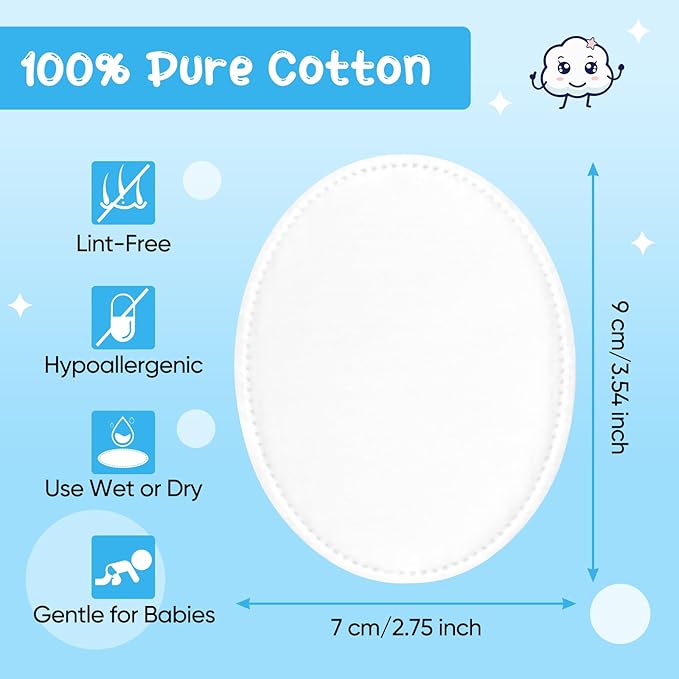 Oval Cotton Pads (100-Count)- 100% Pure Cotton, Gentle Enough for Babies, Soft Texture, Large Size, Lint-Free, Double Sided, Hypoallergenic, Use Wet or Dry