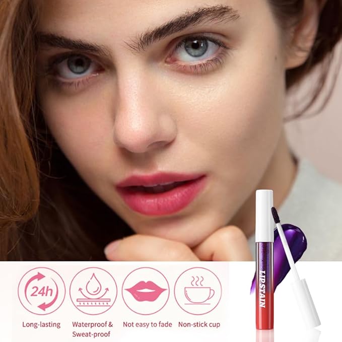 Matte Liquid Lip Stain Peel Off Lip liner Tattoo with Tweezer, Red Liquid Lipstick Lipstain Long Lasting Waterproof for Women, Highly Pigmented Not Faded Smudge-proof Easy to Apply, 03