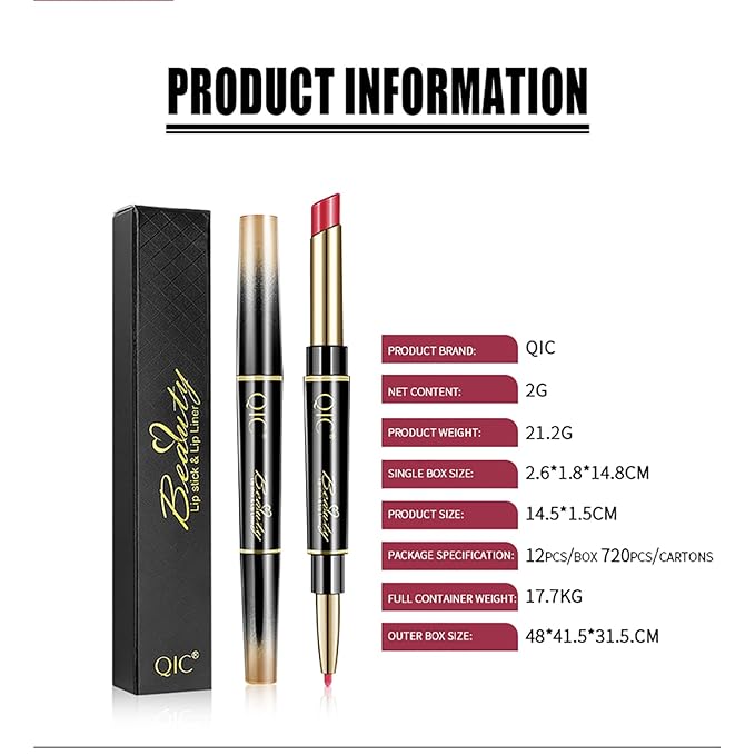 6Pcs Lip Liner and Lipstick Makeup Set, Purple Red/Claret/Vermilion/Pastel Orange/Rose/Ruby Red Lipstick Pen and with Lip Liner Pencil Set Lip Gift Set for Daily/Travel/Party/Work