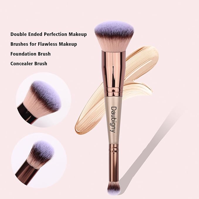 Daubigny Makeup Brushes Dual-ended Foundation Brush Concealer Brush Perfect for Any Look Premium Luxe Hair Rounded Taperd Flawless Brush Ideal for Liquid, Cream, Powder,Blending, Buffing,Concealer