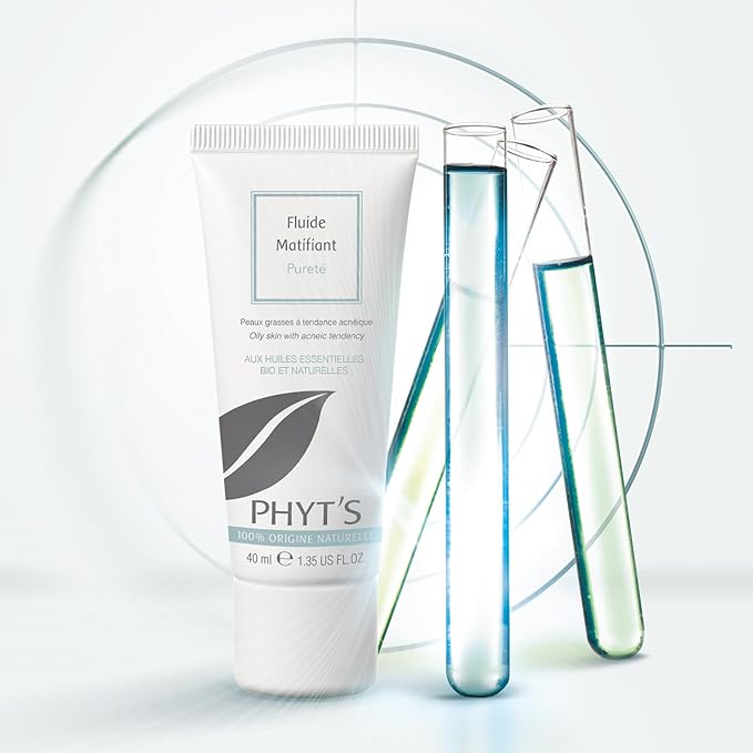 Phyts Purity Mattifying Fluid - Face Moisturizer for Oily Skin - Face Cream with Absorbent Silicas and Essential Oils - Refines Skin Texture - 1.35 oz