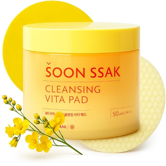 BEAUDIANI Soonssak Vitamin C Cleansing Pads, 50 Count – One-Swipe Makeup Remover, Low-pH 5.3, Embossed Exfoliating Wipes, Hydrating Lyocell, No-Rinse, Sensitive Skin, Korean Skincare