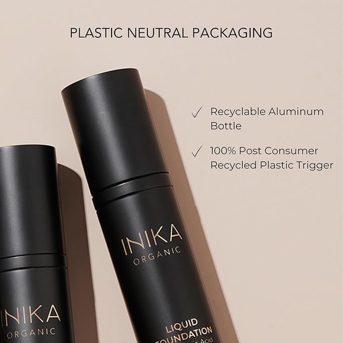 INIKA Organic Full Coverage Liquid Foundation Makeup with Hyaluronic Acid and Argan Oil, Vegan and Organic Foundation for Skin Elasticity and Plumpness, Natural Coverage, Porcelain, 30ml
