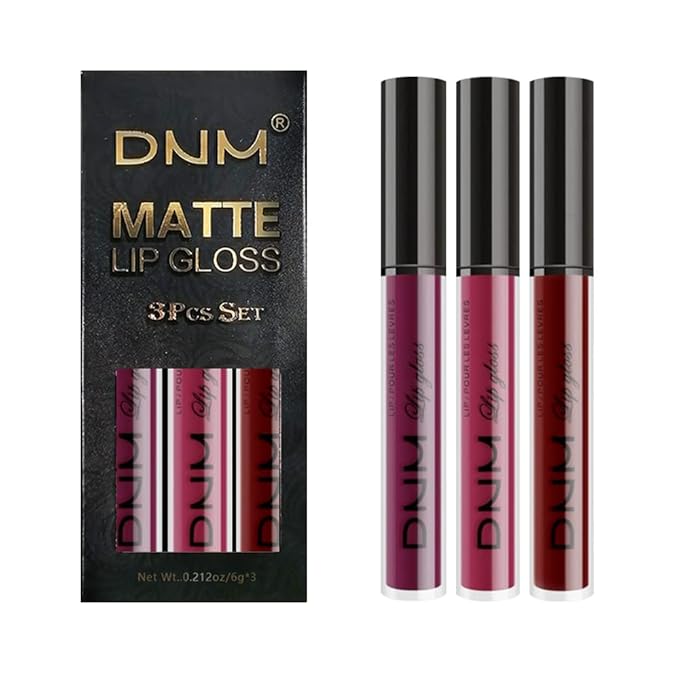 AMY'S DIARY 3Pcs Dark Red Purple Matte Liquid Lipstick Sets, Matte Lipstick Lip Stain Long Lasting 24 Waterproof Lip Gloss Gift Set Matt Lipsticks Set for Women Lippies (Set01)