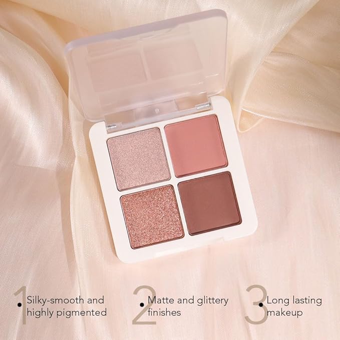 4 Colors Matte Shimmer Eyeshadow Makeup Palette,Rose Gold Nude Pink Natural Neutral Eye Shadow Palette,Long Lasting Waterproof Naturing-Looking Women Girls Eye Shadow