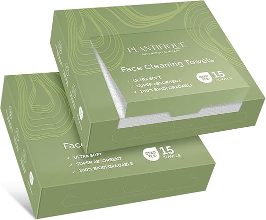 PLANTIFIQUE Disposable Face Towels XL 10"x12" - 100% Biodegradable Viscose Facial Towelettes for Women Skin Care - Face Cleaning Towel 30 Count