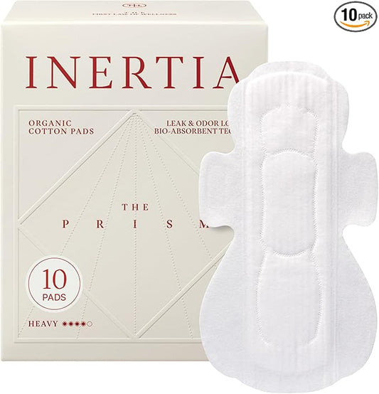 Truly Organic INERTIA Pads - The Prism with Wings for Women Heavy Absorbency (10 Count) - The Best Absorbency, NO Petroleum-Based microplastic, Chlorine, or Fragrance. (Pack of 1)