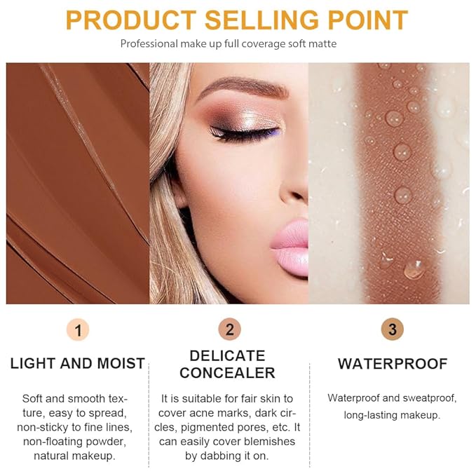 Kaely Pot Concealer Full Coverage Set, Under Eye Brightener Color Correcting Concealer for Dark Circles, Waterproof Foundation Face Makeup Brush Kit, Eye Ring Corrector de ojeras, 07 DEEP