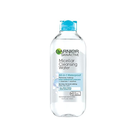Garnier Micellar Water For Waterproof Makeup, Hydrating Facial Cleanser & Makeup Remover, Suitable for Sensitive Skin, Vegan, Cruelty Free, 13.5 Fl Oz (400mL), 1 Count