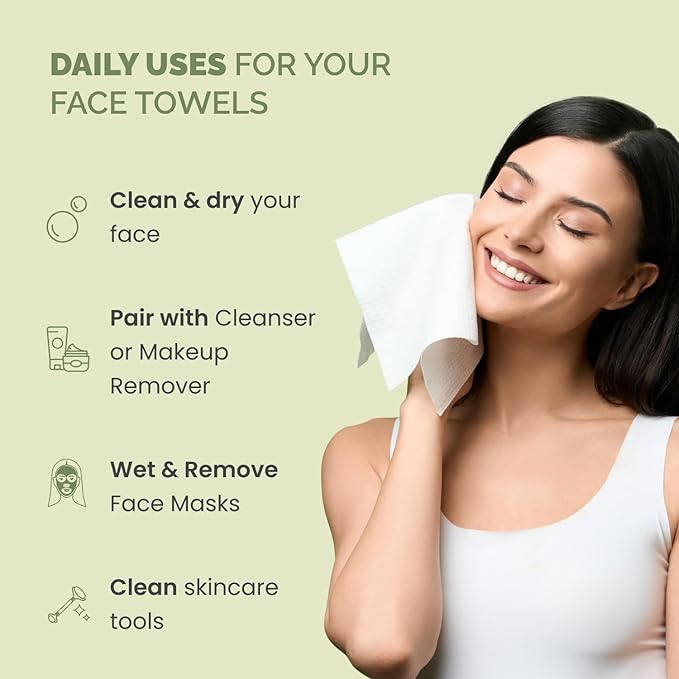 PLANTIFIQUE Disposable Face Towels XL 10"x12" - 100% Biodegradable Viscose Facial Towelettes for Women Skin Care - Face Cleaning Towel 30 Count