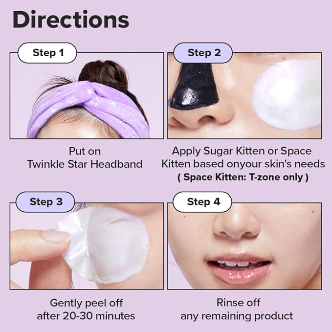 I DEW CARE Korean Wrapping Peel Off Facial Mask Set - Starry Kitten Night | Masks 3ea & Headband Gift Set, Korean Skincare, Glow Skin, Hydrating, Exfoliating, Stocking Stuffers, Travel Size, Mini Set
