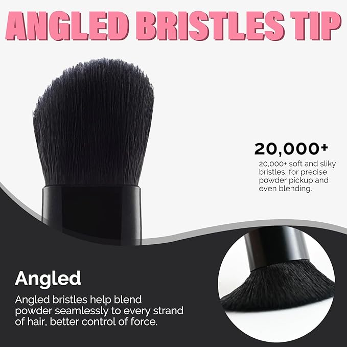 VOLLUCK Dual-Ended Hairline Powder Brush, 2-in-1 Travel Makeup Brush Set with Sponge & Root Angled Concealer/Contour Tip for Seamless Blending Root Touch Up, Soft, Easy to Color
